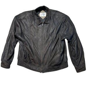 Remy Mens Black Leather Jacket Size 44 USA Made Zip Front Pockets & Elastic Wais
